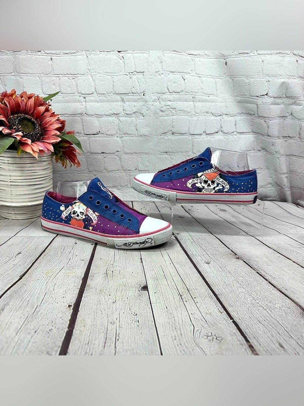 Ed Hardy Women's Canvas Sneakers Blue & Purple US 8